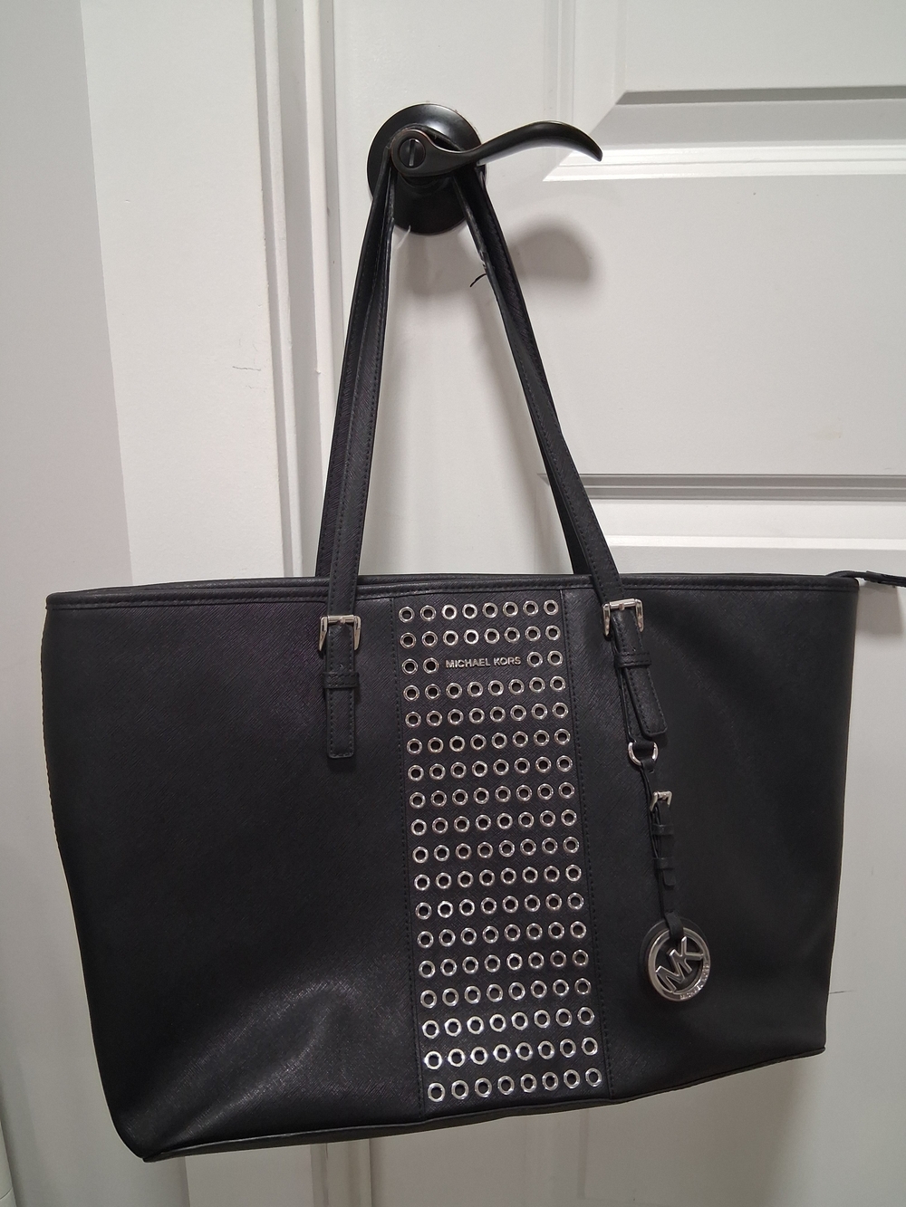 Michael Kors Black Tote with Silver Grommet Panel